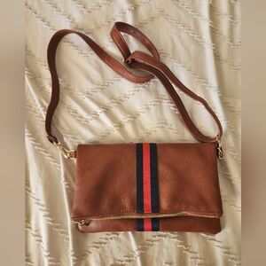 Aspen Lane Tan Expandable Crossbody Bag with Striped Detail